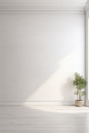 interior of modern bright room with white walls, 3d render illustrationの素材