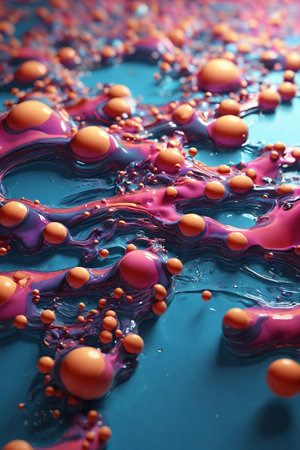 Abstract background of oil drops on water surface. Colorful liquid textureの素材