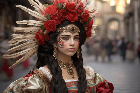 The girl in the traditional costume of Sardinia at the carnivalの素材