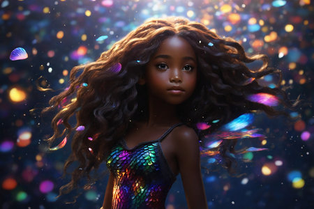 Beautiful african american woman with curly hair and sparklesの素材