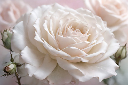 Beautiful white rose close-up, soft focus, floral backgroundの素材