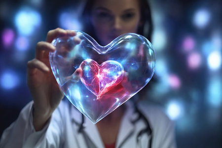 View of a Doctor holding a heart symbol interface - 3d renderingの素材