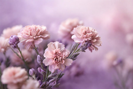 Beautiful bouquet of carnation flowers on blurred background, closeupの素材