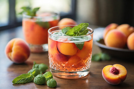 Refreshing summer drink with fresh apricots and mint.の素材