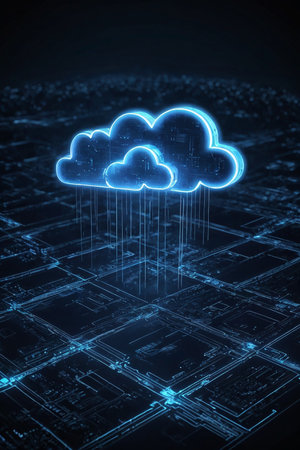 Abstract cloud computing concept on dark blue background. 3D Renderingの素材
