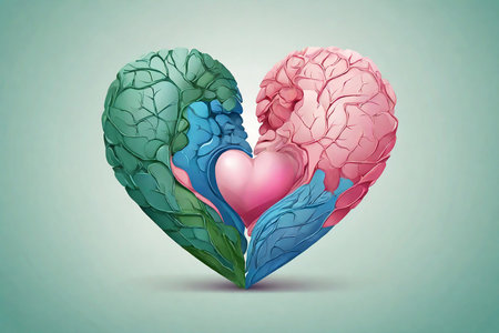 Rare disease day illustration with blue, green and pink heartの素材