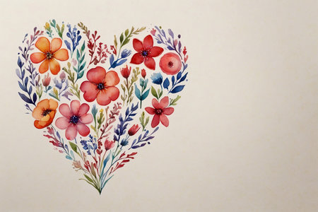 Watercolor floral heart on a white background. Hand-drawn illustration.の素材