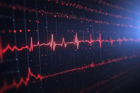 Heart beat monitor on the black background. 3d rendering toned imageの素材