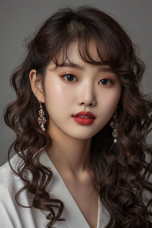 Portrait of a beautiful Asian woman with makeup and hairstyleの素材