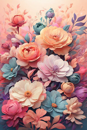 Beautiful floral background with colorful flowers. Greeting card.の素材