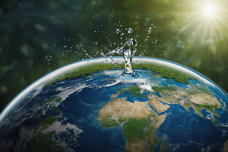 Planet earth with water splash.の素材