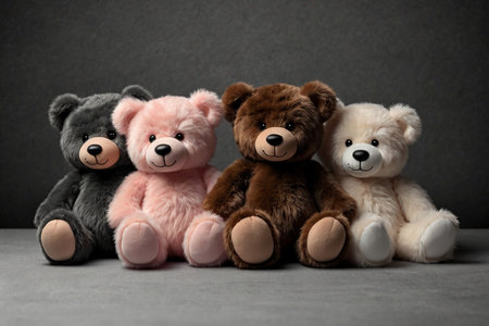Group of teddy bears on gray backgroundの素材