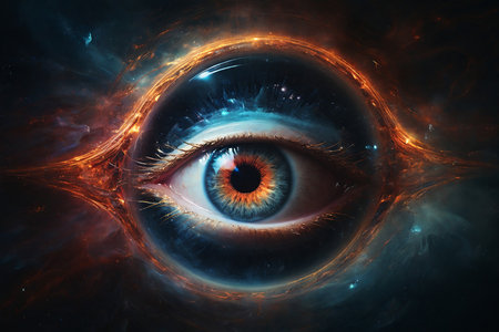 Eye in space, computer generated abstract background, 3D rendering.の素材