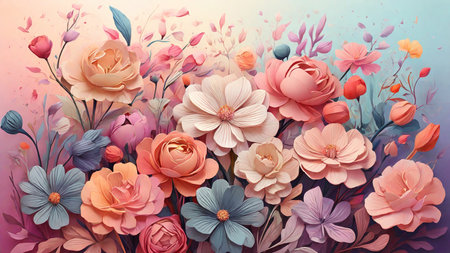 Colorful floral background with flowers and leaves. Vector illustration for your designの素材