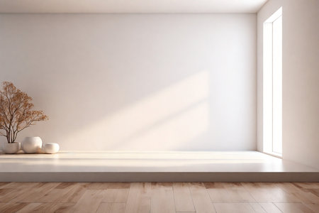Modern calm tones empty apartment interior 3D rendering illustrationの素材