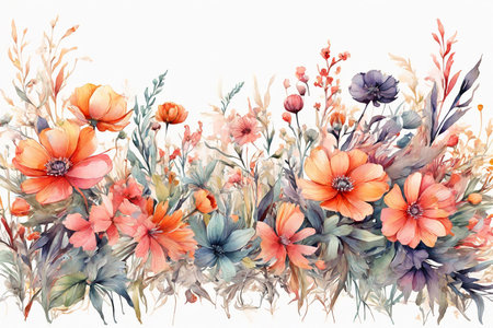 Watercolor floral bouquet on white background. Hand painted illustration.の素材