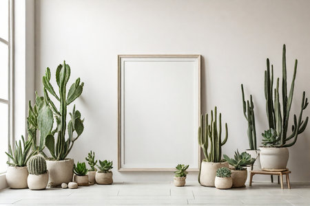 Mock up blank frame in modern interior background, 3d renderの素材