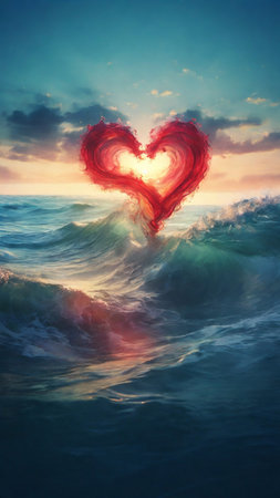 Beautiful heart wave in the ocean with copy spaceの素材