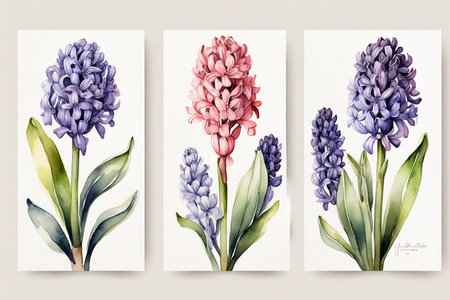 Set of watercolor hyacinths. Hand drawn illustration.の素材