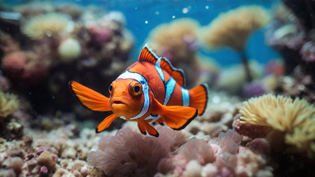 Nemo fish on an underwater anemone reef in the oceanの素材
