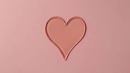 Cream blush swatch in the shape of a heart on light pink backgroundの素材