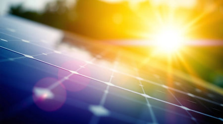 Solar panel with sun light, photovoltaic modules for innovation green energy production.の素材