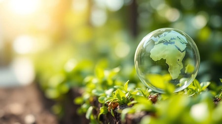 A green design showing CO2 reduction and solar power technology for a sustainable futureの素材