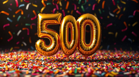 Golden 500 Milestone Celebration with Confettiの素材