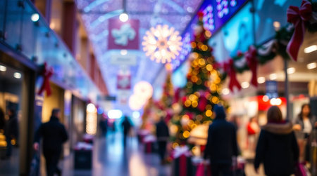 Blurred background of shopping mall and bokeh for Christmas and New Year.の素材