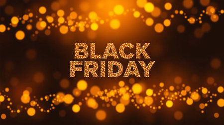 Black Friday sale banner. Vector illustration. Golden bokeh background.の素材