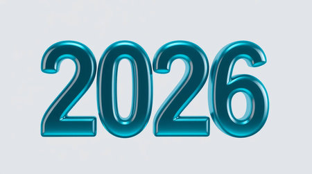 blue 2026 new year 3d numbers on white background, 3d renderingの素材