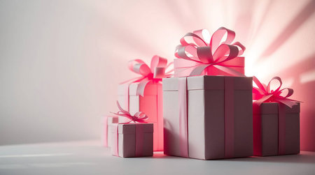 Gift boxes with ribbons on a white background. 3d renderingの素材