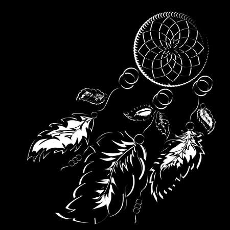 Black and white dream catcher. Vector illustration. Design element set. Dream symbol.のイラスト素材