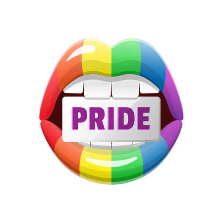 LGBT Open Mouth Rainbow Design. Gay And Lesbian Lips Pride Vector Illustration Isolated on White Background.のイラスト素材