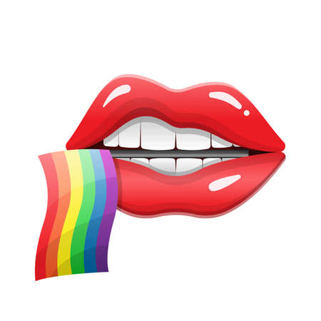 Open Mouth with LGBT Rainbow Flag. Pride Day. Lips Vector Design Illustration Isolated on White Background.のイラスト素材