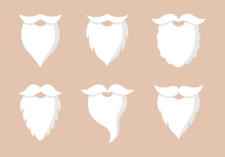 Collection of flat Santa Claus beards. Christmas party elements. Vector illustration.のイラスト素材