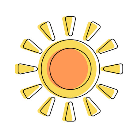 Simple flat yellow sun shining icon. Summertime solar symbol. Vector illustration.のイラスト素材