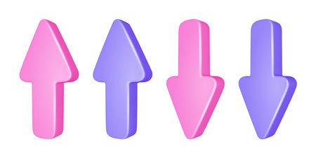 Set of modern realistic 3D arrow pointing. Up and down arrow isolated on white background. Vector illustrationのイラスト素材