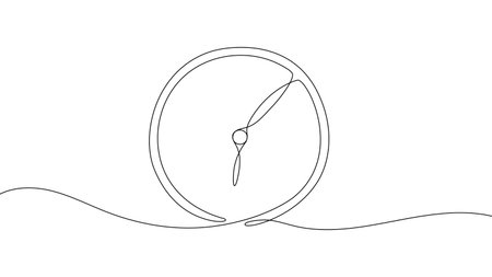Clock continuous one line drawing on white background. Hand drawn alarm symbol. Vector illustrationのイラスト素材