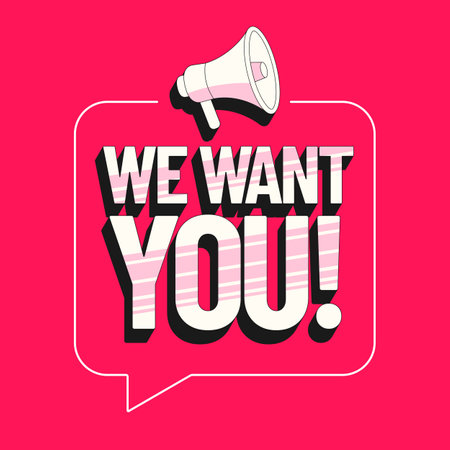 We want you message with megaphone and speech bubble. Design template for advertising and marketing. Vector illustrationのイラスト素材