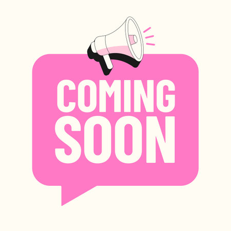 Coming soon message with megaphone and speech bubble. Modern design in flat style. Vector illustrationのイラスト素材