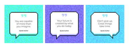 Set of speech bubble quote templates with pixel backgrounds. Ideal for web graphics and social...