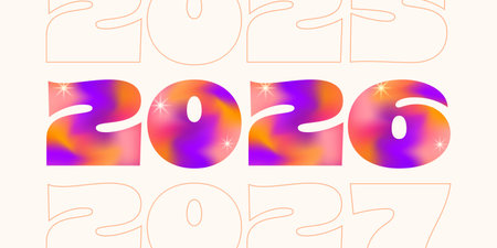 Colorful 2026 New Year abstract design with bright fluid gradient numbers and sparkles. Vector...