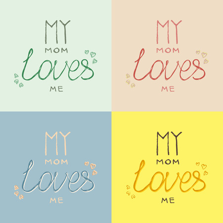 My mom loves me handlettering in pastel colors setのイラスト素材