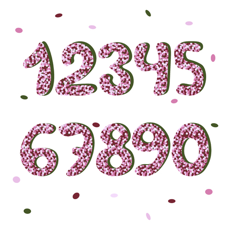 Pink confetty doodle numbers. vector fontのイラスト素材