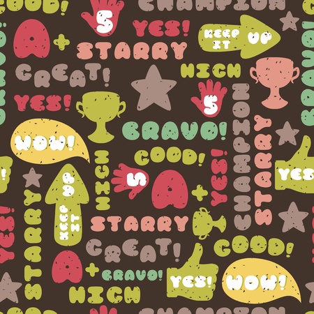 Vector Achievement school Labels seamless pattern.のイラスト素材