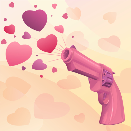 Glamourous glossy pink revolver icon with heart design.のイラスト素材