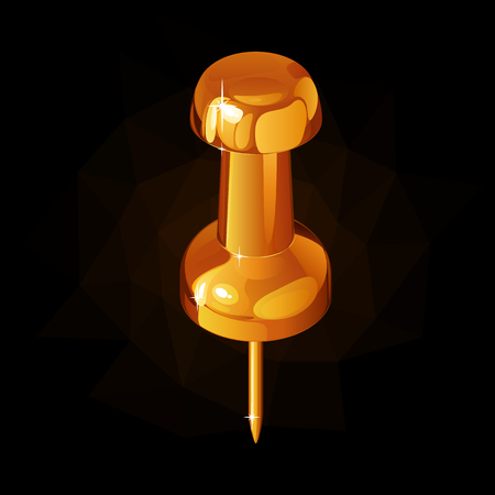Gold pushpin on a black background with light and glare.のイラスト素材