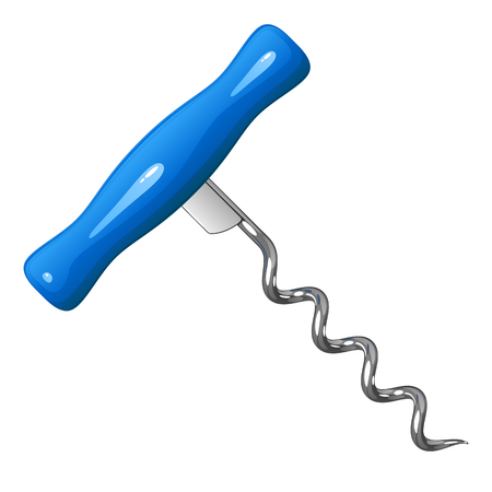 Simple manual corkscrew with blue plastic handle, for opening wine bottles, isolated on white backgroundのイラスト素材