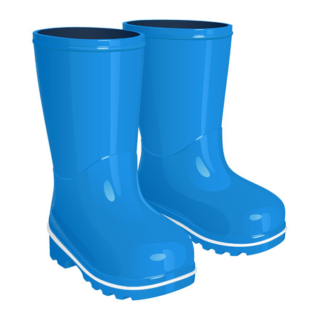 Blue children's rubber boots on thick corrugated soles, isolated on white background, vector illustrationのイラスト素材
